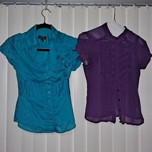 Bebe Daisy Turquoise and Plum Blouses Set